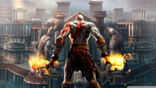 Man sword fire cityscape columns - column and columns free wallpaper