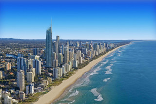 City beach ocean background blue - aerial free wallpaper
