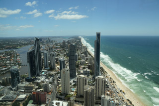 City beach ocean blue sky - zenith view free wallpaper