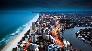 City water night lights beach 2 - a beach in the foreground free wallpaper