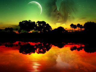 Couple kissing sunset moon reflection - a couple kissing in front free wallpaper