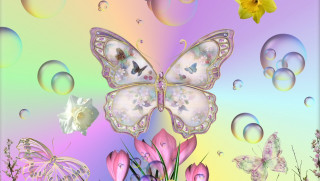 Butterfly bubbles flowers background butterfly - digital art free wallpaper for desktop