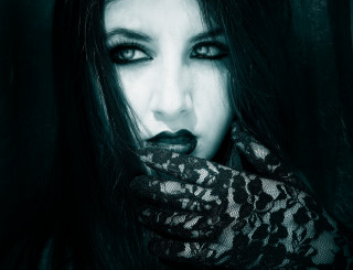 Woman black hair lace dress - her face free wallpaper