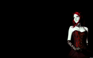 Woman red hair corset gloves - dark free wallpaper