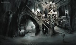 Staircase dark room statue chandelier - bastien l. deharme free wallpaper