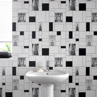 Bathroom sink tiled wall window - free architecture wallpaper