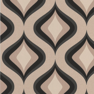 Beige black wallpaper wavy shapes - art deco free wallpaper