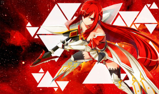 Red dress woman sword space - space art free wallpaper