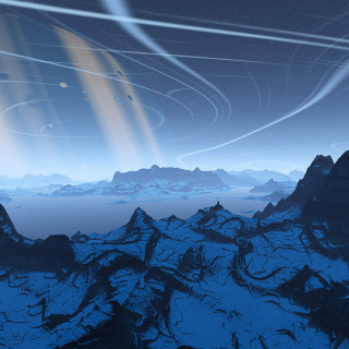 Distant planet star ring mountains - a detailed matte painting free wallpaper