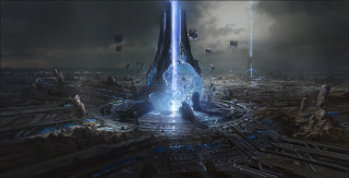 Futuristic city massive structure clouds - craig mullins free wallpaper