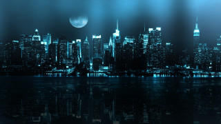 City skyline full moon water - a city skyline in the background free wallpaper