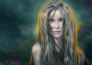 Woman longhair pinkeyes blackdress streaks - pink eye free wallpaper
