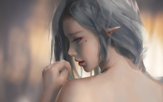 Woman blue eyes cat ear - a painting of a woman free wallpaper