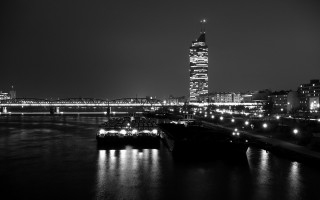 Black white city night bridge - photo of a city free wallpaper