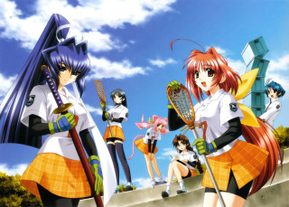 Anime girls tennis sky pink - net art free wallpaper