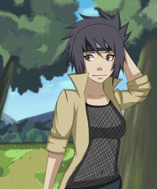 Woman black hair jacket field - cloud free wallpaper