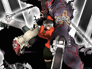 Anime couple hugging chains guns - chain free wallpaper
