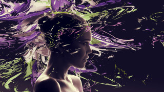 Woman purple green hair paint - psychedelic art free wallpaper