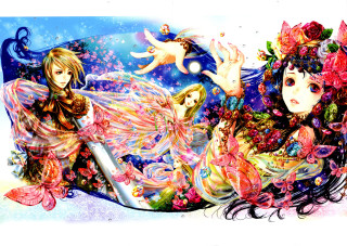 Woman flowers cat hair painting - a painting of a woman free wallpaper