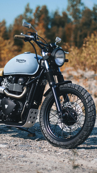 Motorcycle parked gravel road forest - near free wallpaper