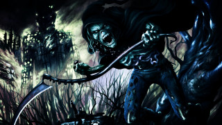 Creepy man scythe dark forest - his other hand free wallpaper