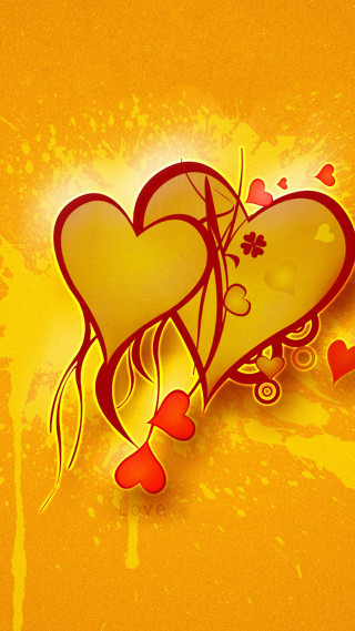Hearts yellow background red hearts - free hearts wallpaper