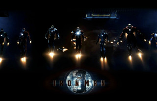 Suits helmets dark room floor - assemblage free wallpaper