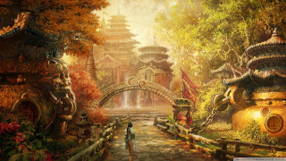Man walking path forest bridge - a painting of a man free wallpaper