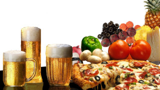 Pizza beer pineapple table dinner - professional food photography free wallpaper