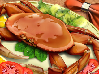 Crab vegetables table digital rendering - digital painting free wallpaper