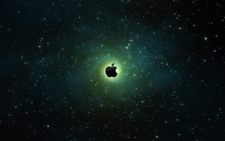 Apple logo space stars green - a green light in the middle free wallpaper