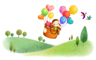 Girl flying basket balloons cat - a girl free wallpaper