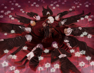 People circle flowers petals red - a detailed painting free wallpaper