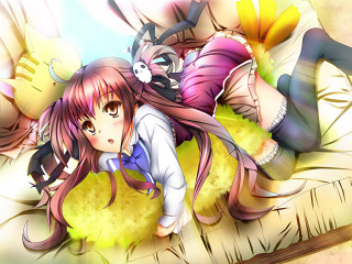 Girl cat bed relaxing shoulder - her back and a cat free wallpaper
