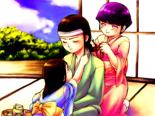 Couple sitting window sky background - ukiyoe free wallpaper