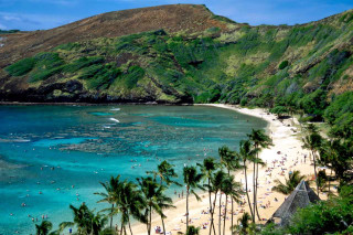 Beach mountain water boat bridge - beach free wallpaper