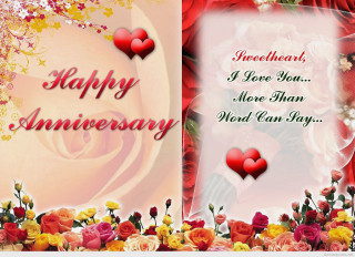 Happy anniversary card roses hearts - romantic free wallpaper
