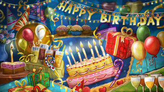 Birthday cake candles presents banner - us free wallpaper