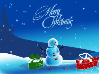 Snowman giftbox snow merry christmas - front of him free wallpaper