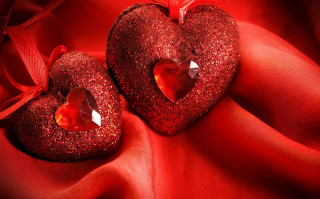 Red hearts bows love romantic - red free wallpaper