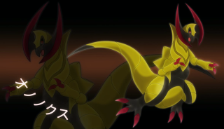 Yellow red pokemons standing black - a couple free wallpaper