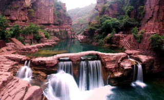 Waterfall pool rocks greenery nature - a pool of water free wallpaper for desktop