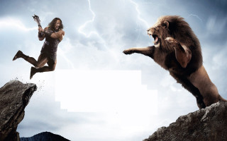 Woman running cliff lion man - daryush shokof free wallpaper