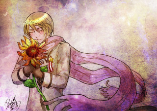 Woman holding flower purple scarf - a drawing of a woman holding free wallpaper