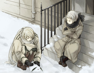 Couple snowy porch dog fence - winter free wallpaper for desktop