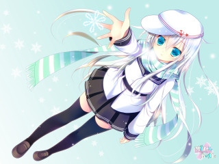 Anime girl white hair sailor - striped free wallpaper