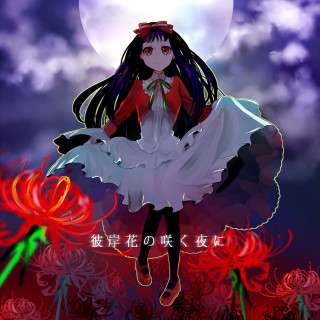 Girl moon flower dress night - a red flower in the foreground free wallpaper