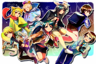 Anime characters music notes background - colored free wallpaper