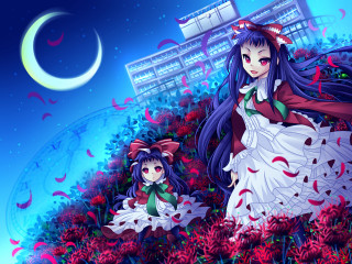 Anime girls field flowers building - a field of flowers free wallpaper