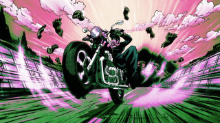 Man motorcycle city pink clouds - yusuke murata free wallpaper